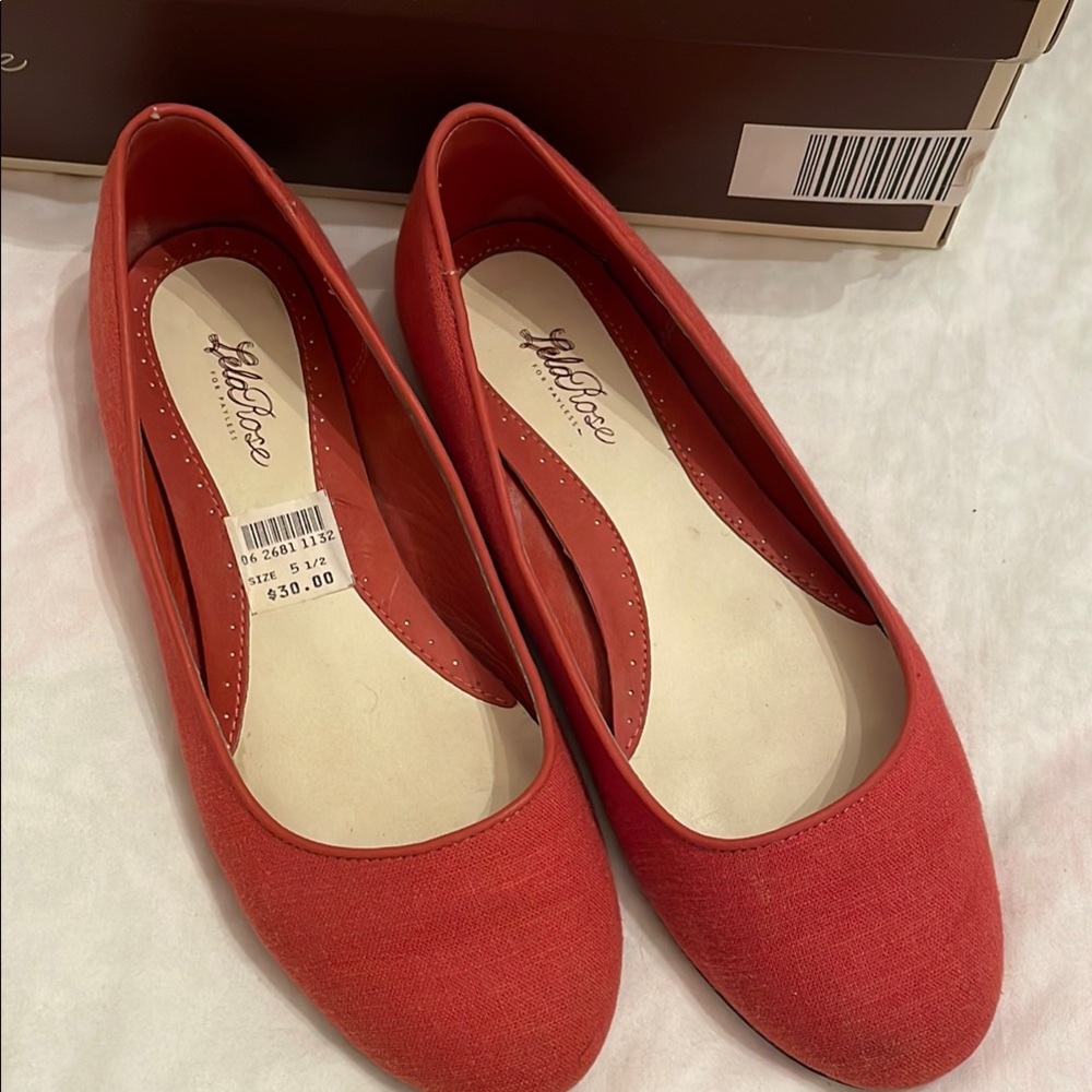 Lela Rose coral canvas and leather Ballet Flats size 5.5
